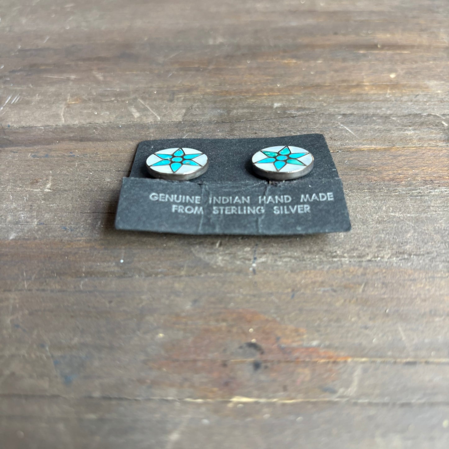 Sterling Turquoise and Shell Starburst Cip Earrings