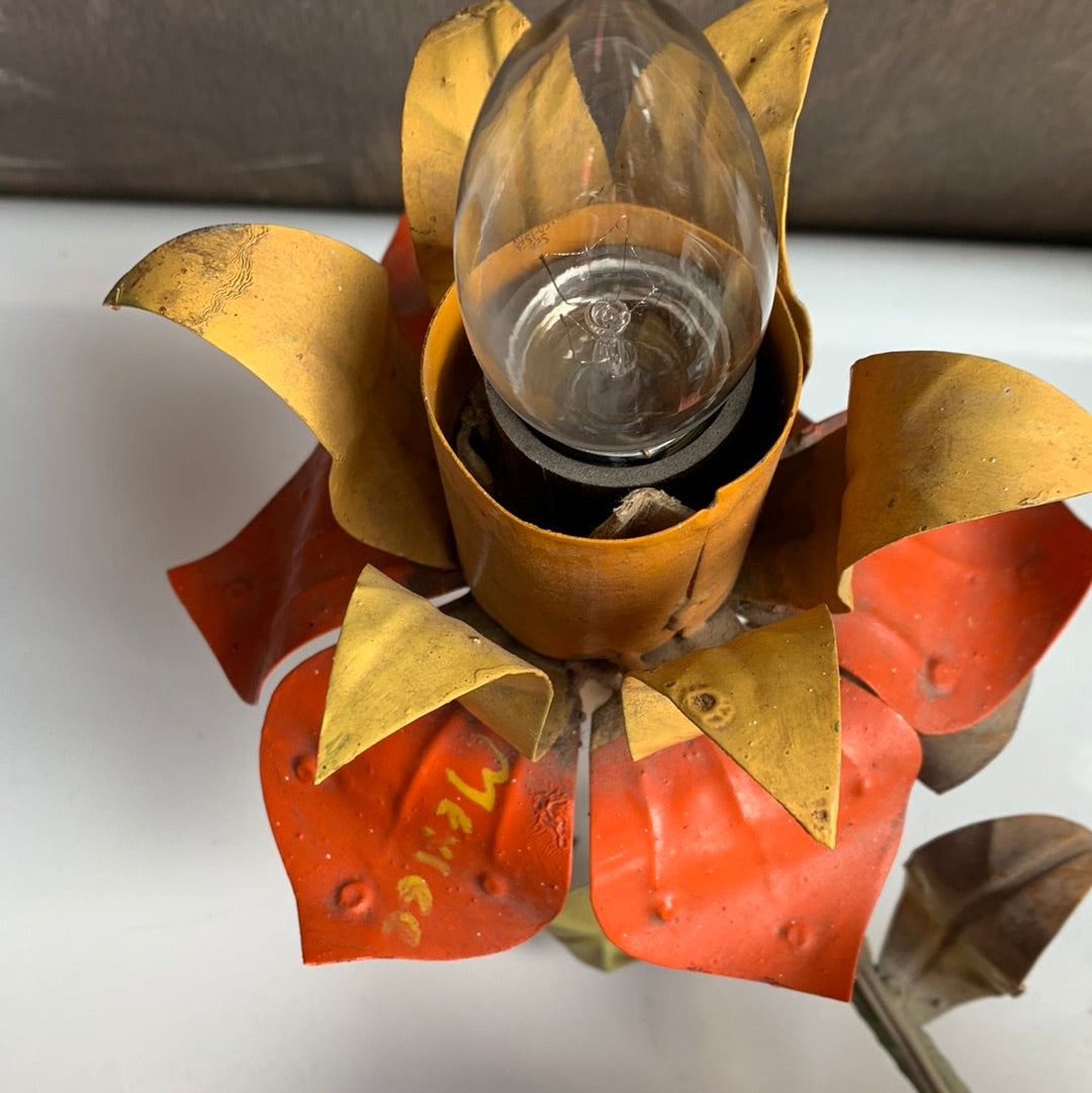 Metal yellow, orange & green flower chandelier