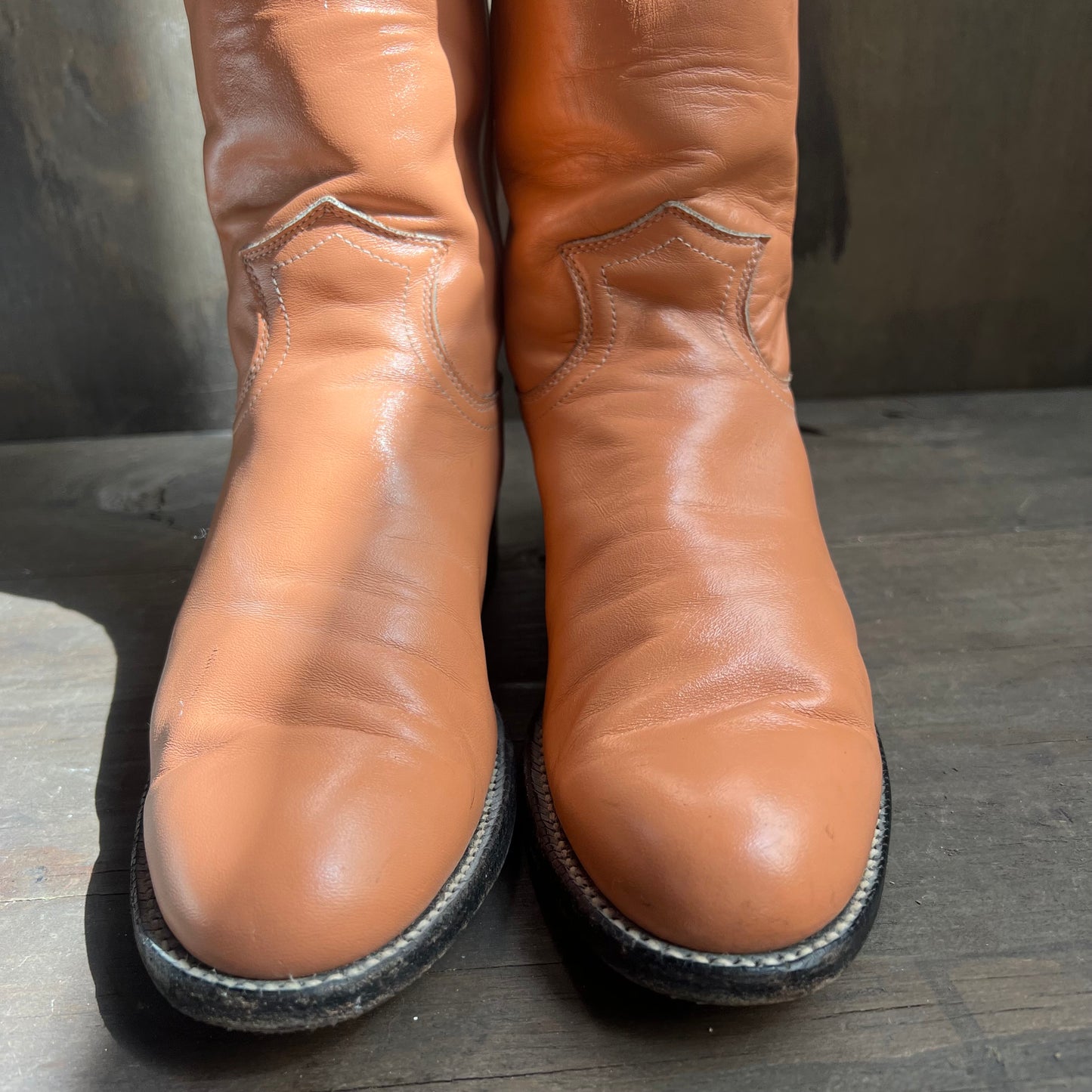 Justin Peach Leather Roper Boots