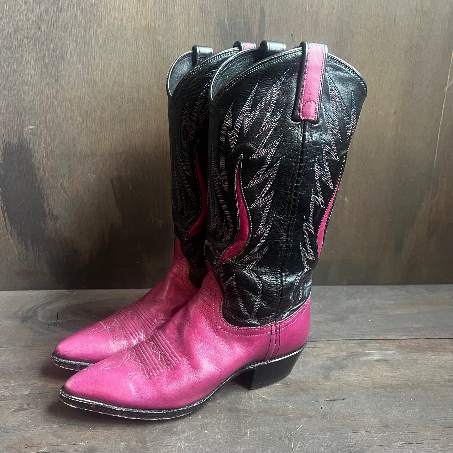 Dan Post Pink and Black Two- Tone Leather Boots