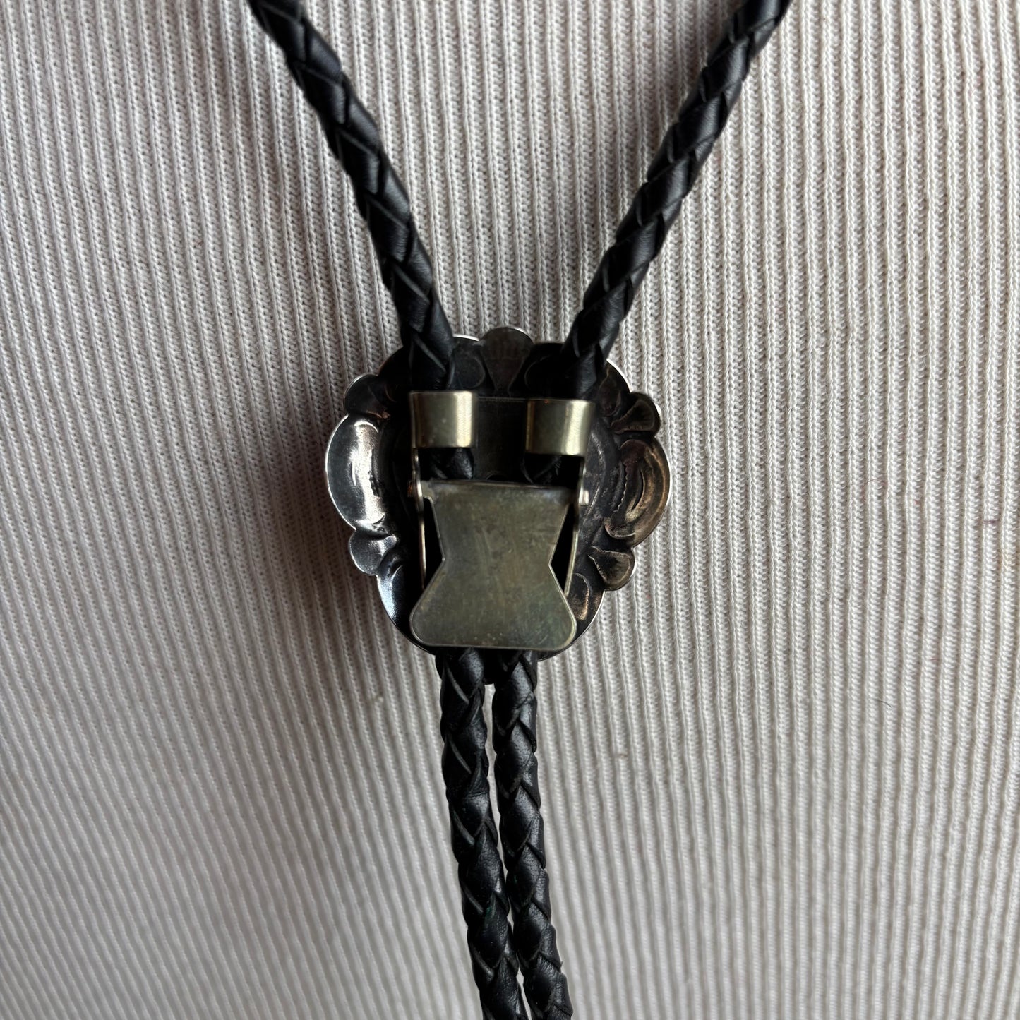 Multi-Stone Heart Bolo on Black Leather Tie