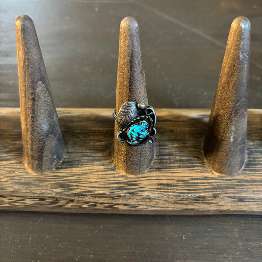 Silver Turquoise Ring with Leaf