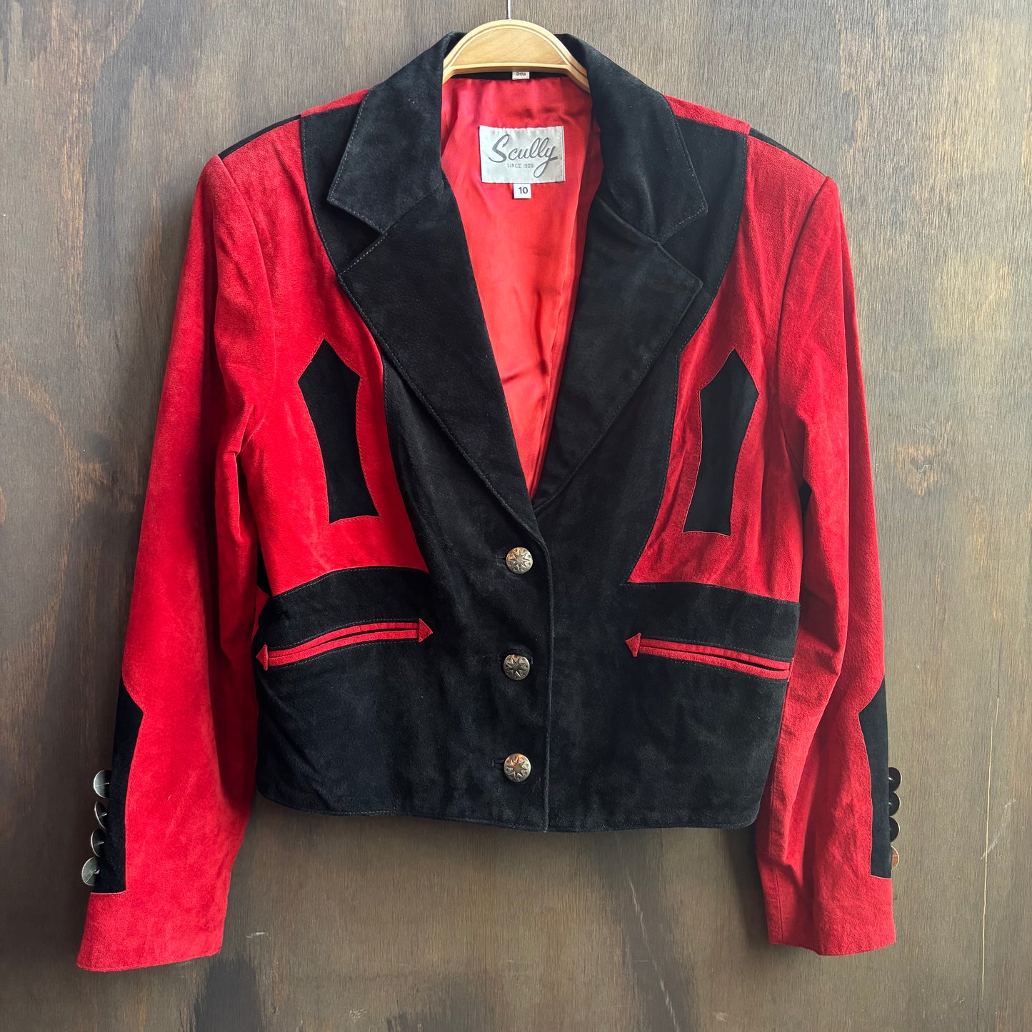 Scully Red and Black Cropped Suede Jacket