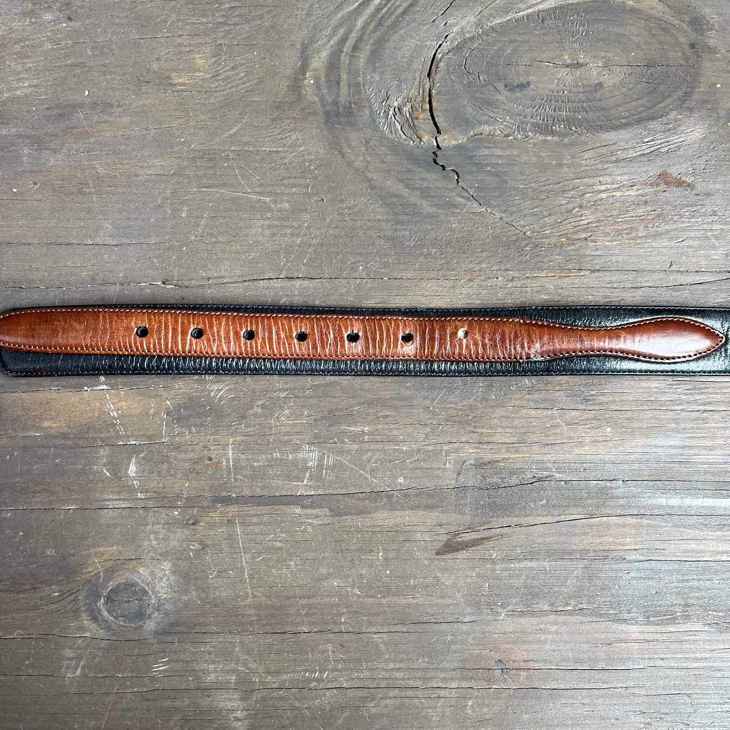 Two-Tone Leather Belt with Silver Buckle
