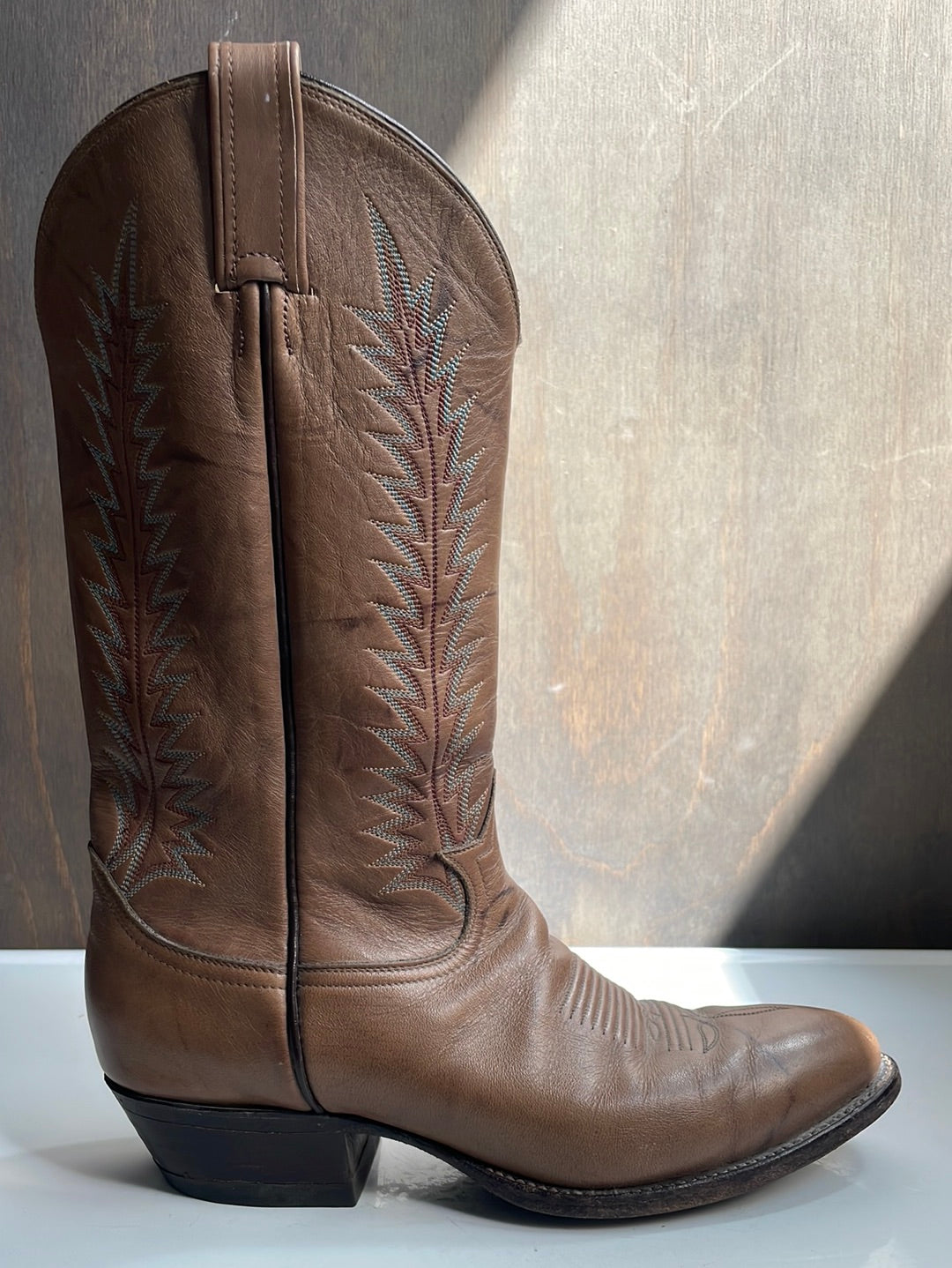 Tony Lama Tan Boots with Light Blue Embroidery