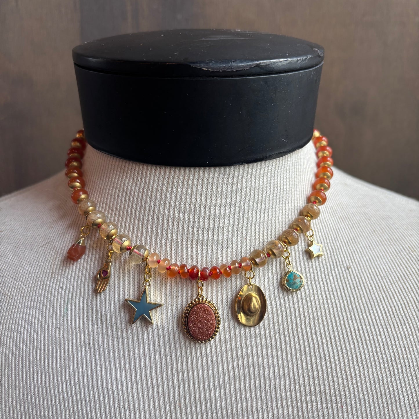 Ostrich Moon Druzy Stone Charm Necklace