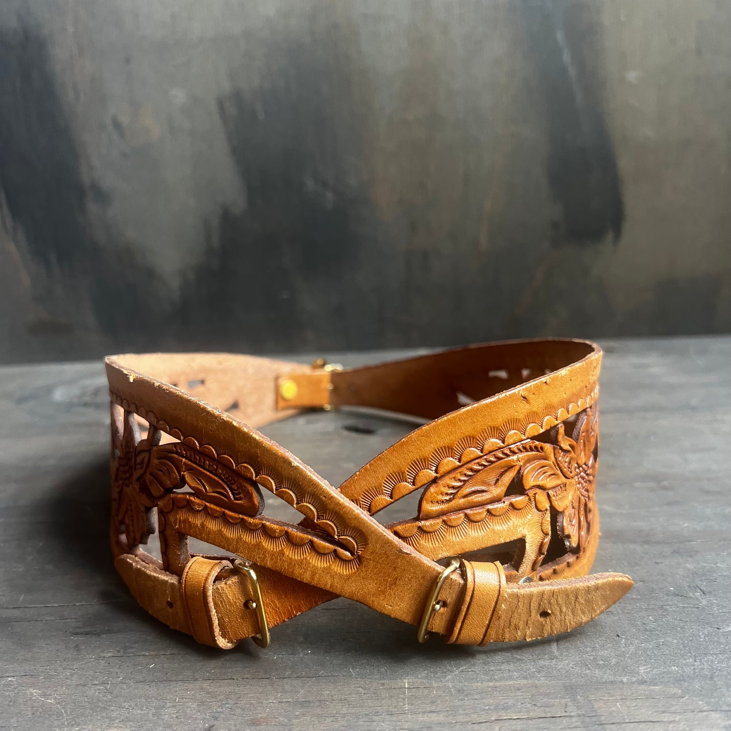 Tooled Leather Corset-Style Belt