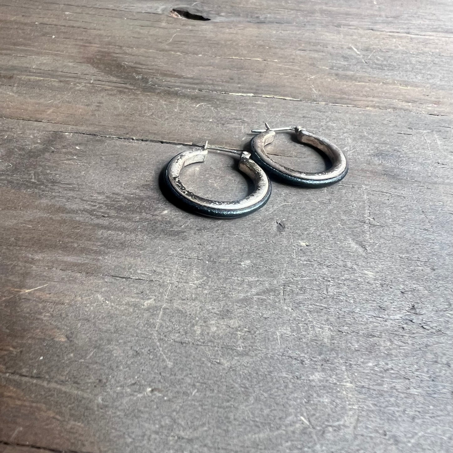 Silver and Black Vintage Hoop Earrings