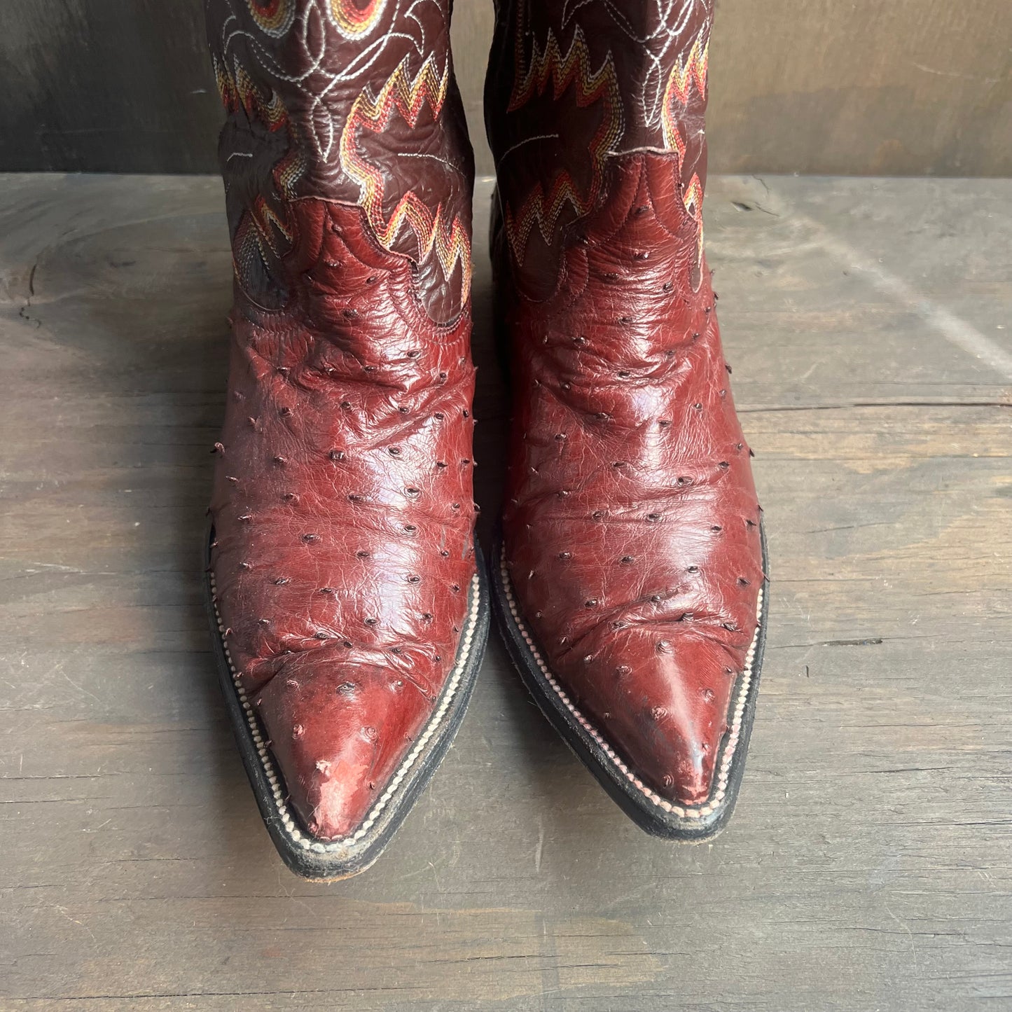Custom Made Burgundy Ostrich and Leather Cowgirl Boots