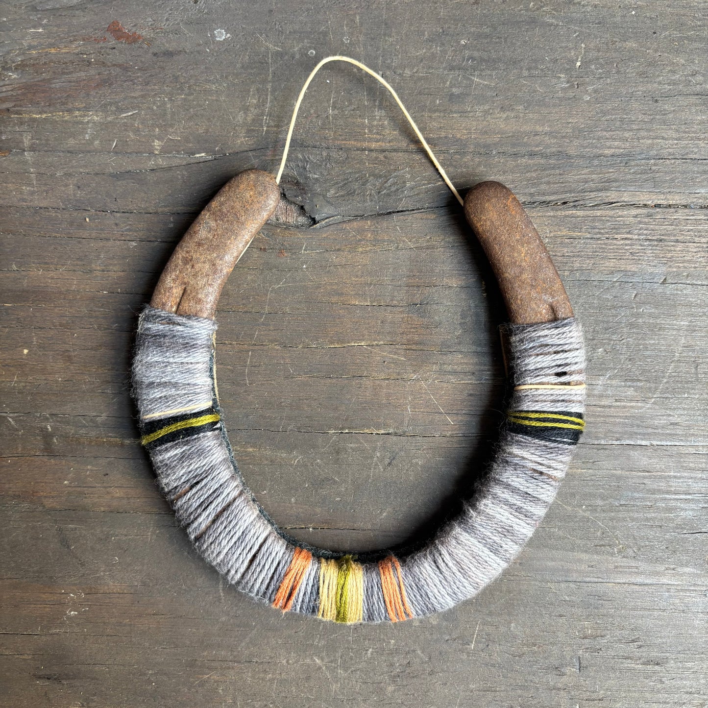 Grey Thread Wrapped Hanging Horseshoe