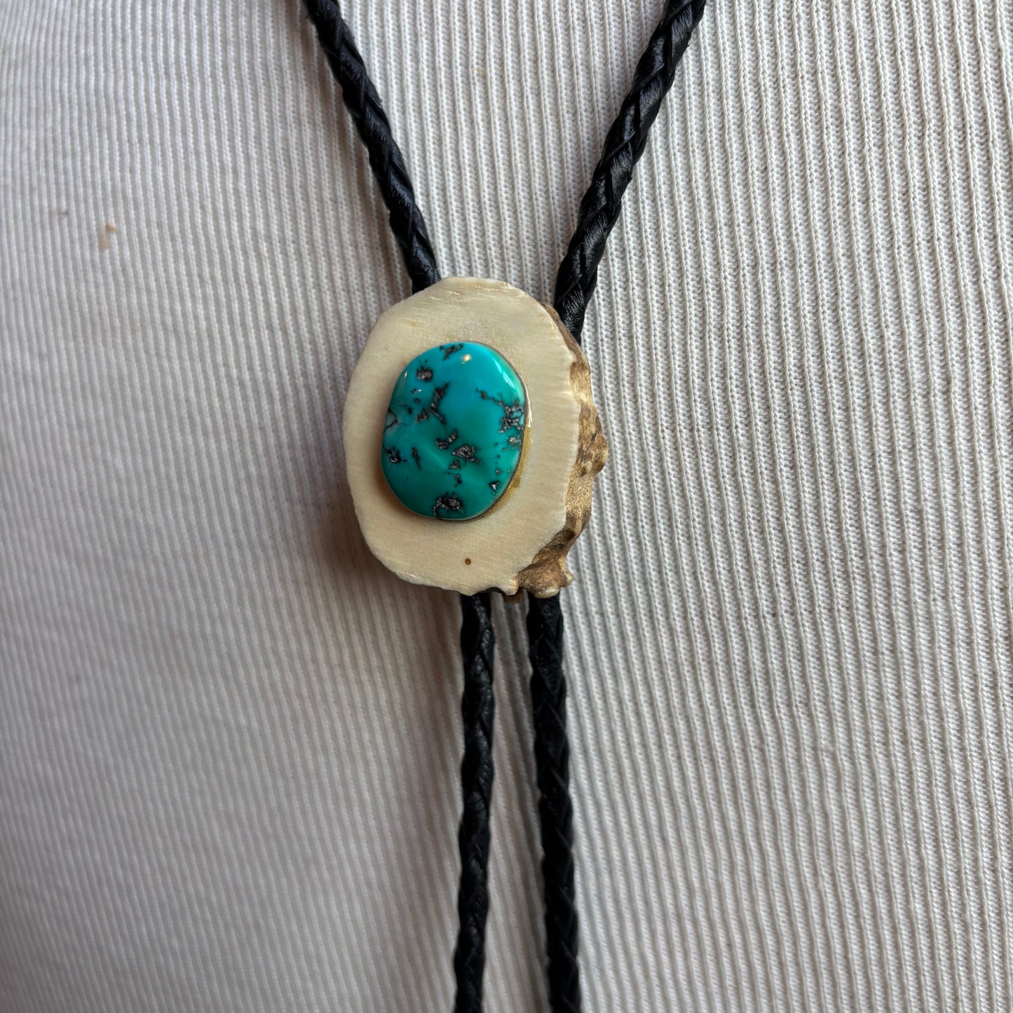 Wood and Stone Bolo on Black Tie