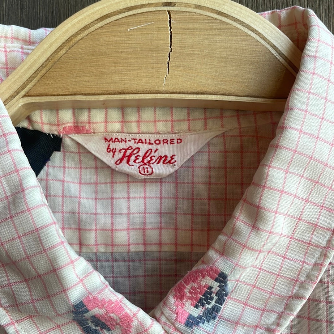 Custom Embroidered Vintage Pink Button Down