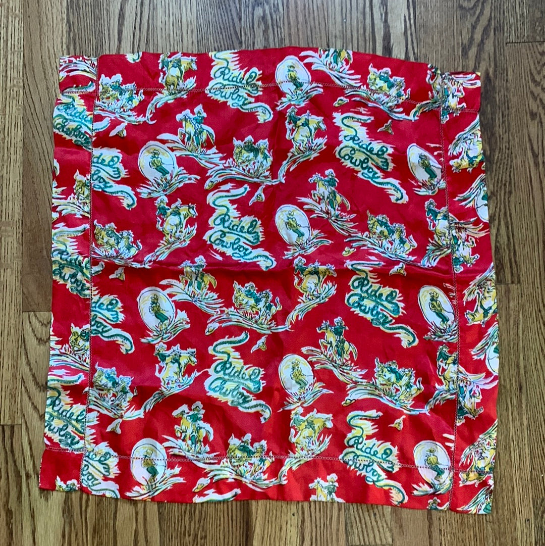 Red Cowboy print silk scarf