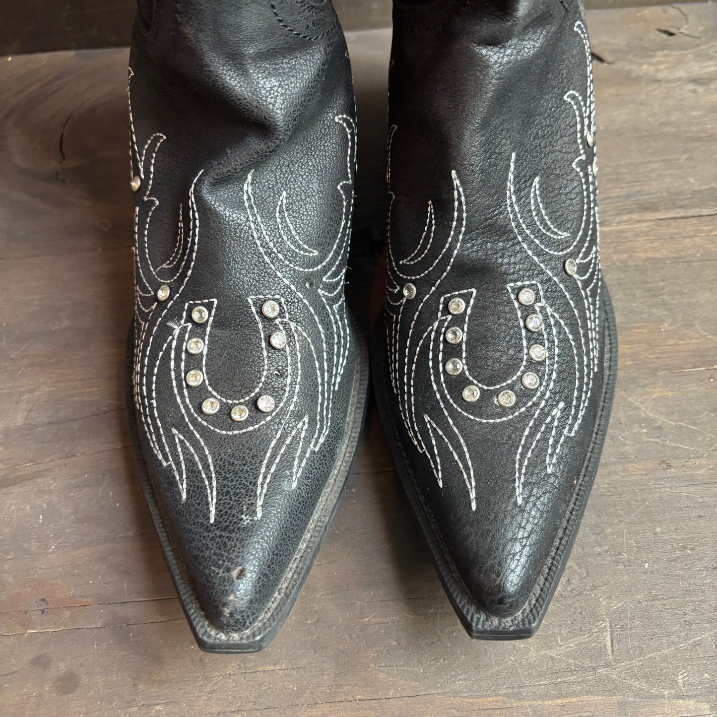 Black Rhinestone Horseshoe Boots