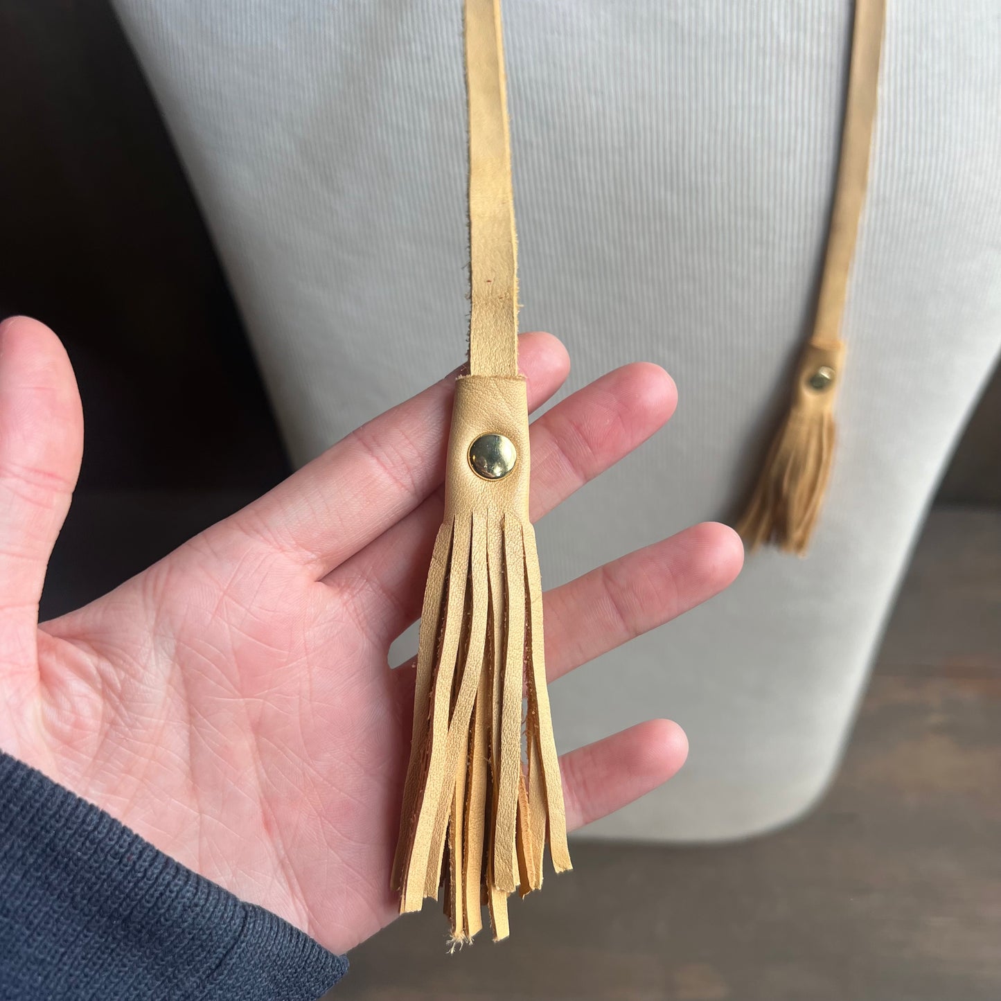 Leather Sage Tan Tassel Tie