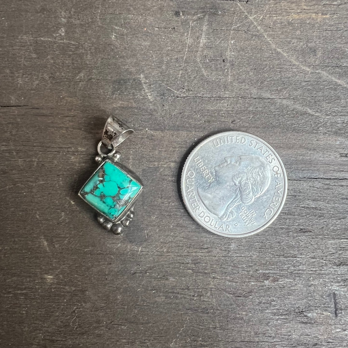 Sterling Silver and Turquoise Diamond Shaped Pendant