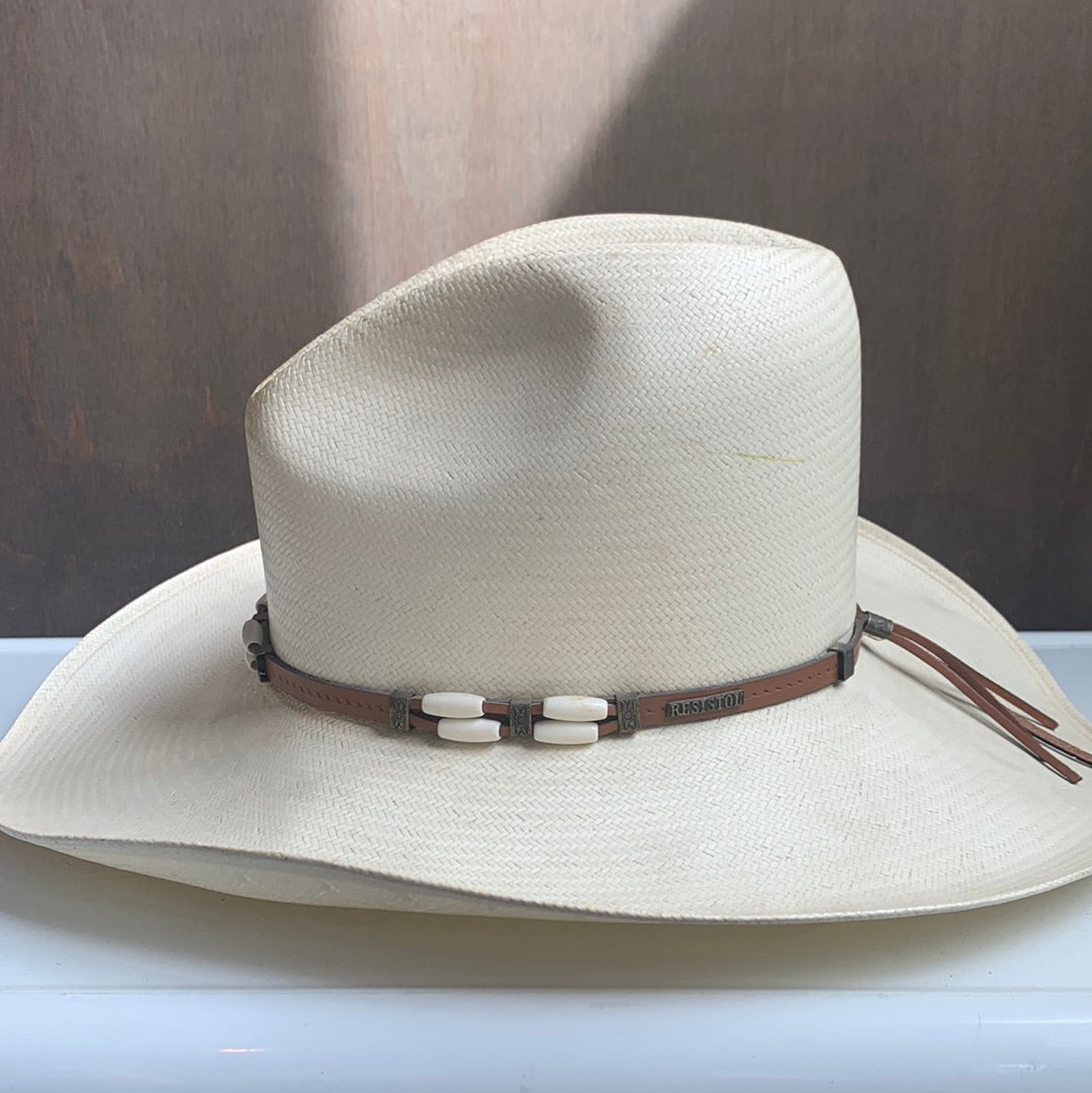 Resistol light straw kat with brown leather beaded band