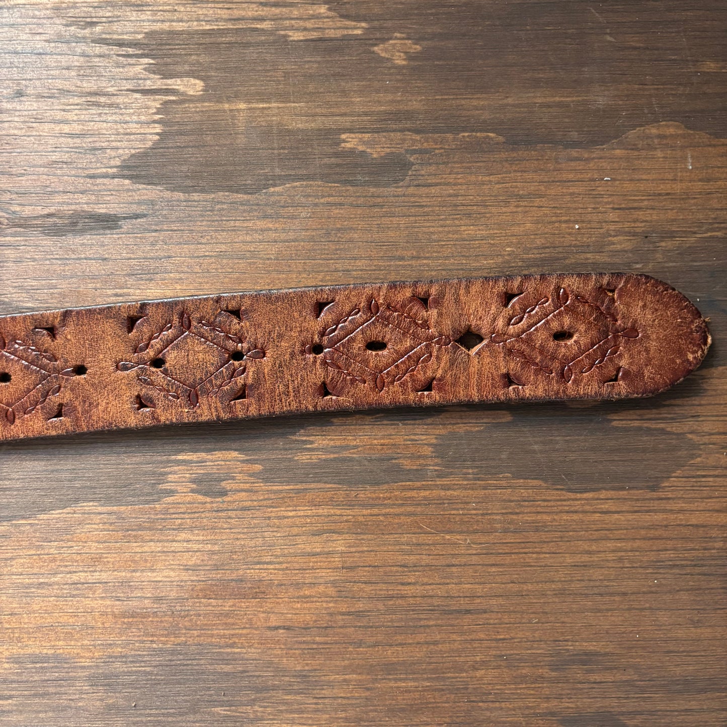 Vintage Brown Leather Belt with Cut-Outs
