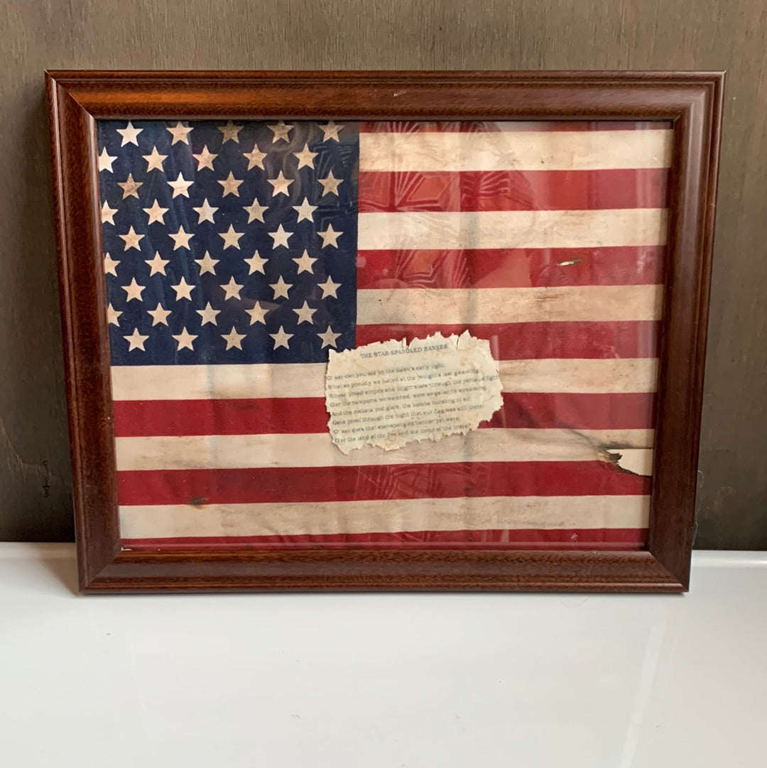 Framed aged American Flag