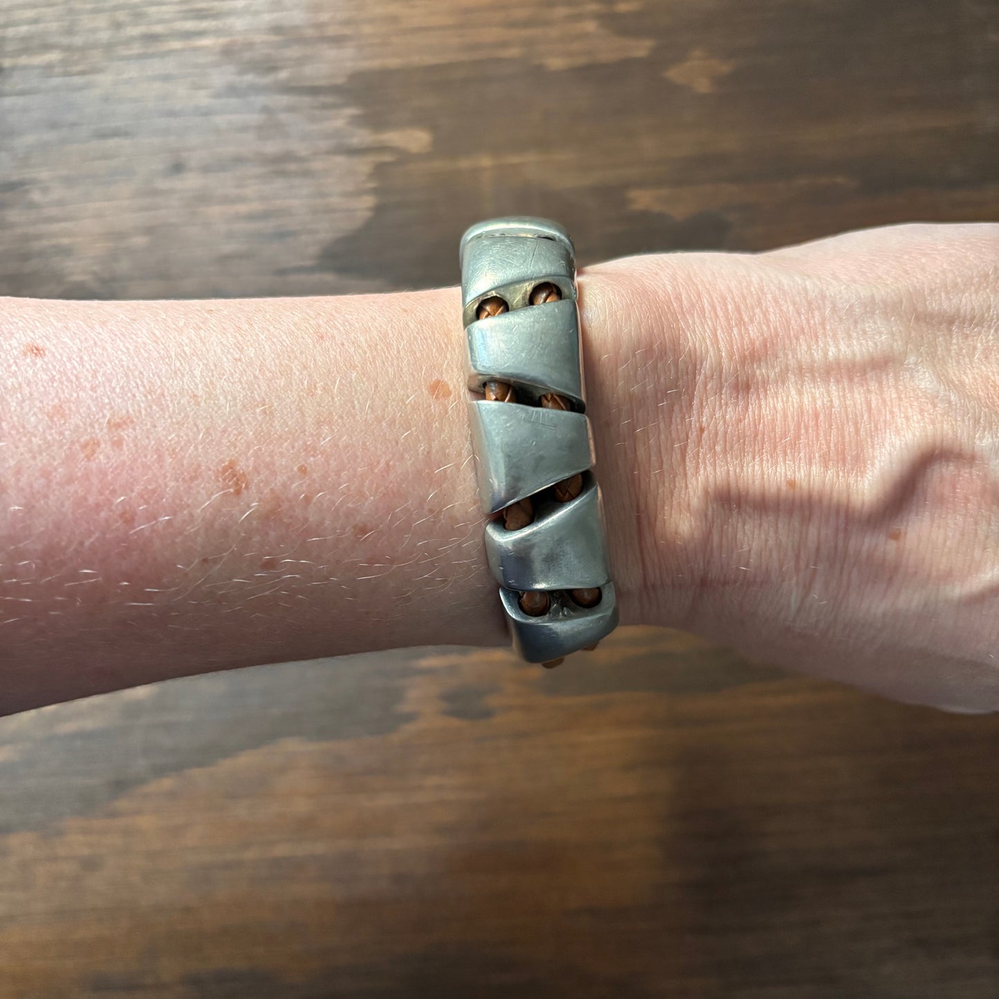 Tan Leather and Metal Bracelet