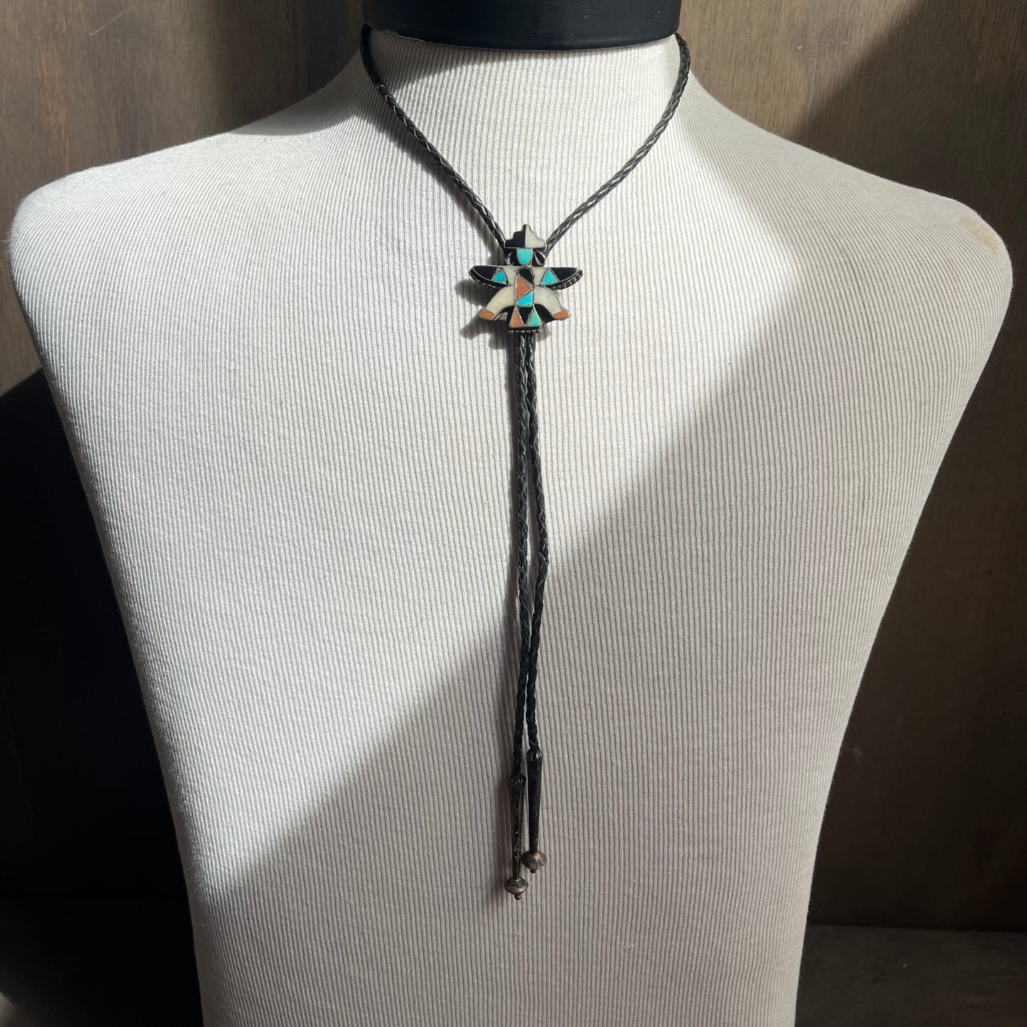 Zuni Knifewing Bolo on Black Tie