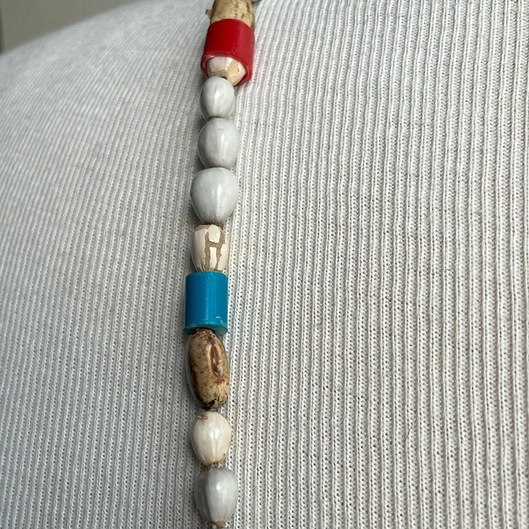 Coffee Bean Beaded Necklace (Gray Orange Blue)