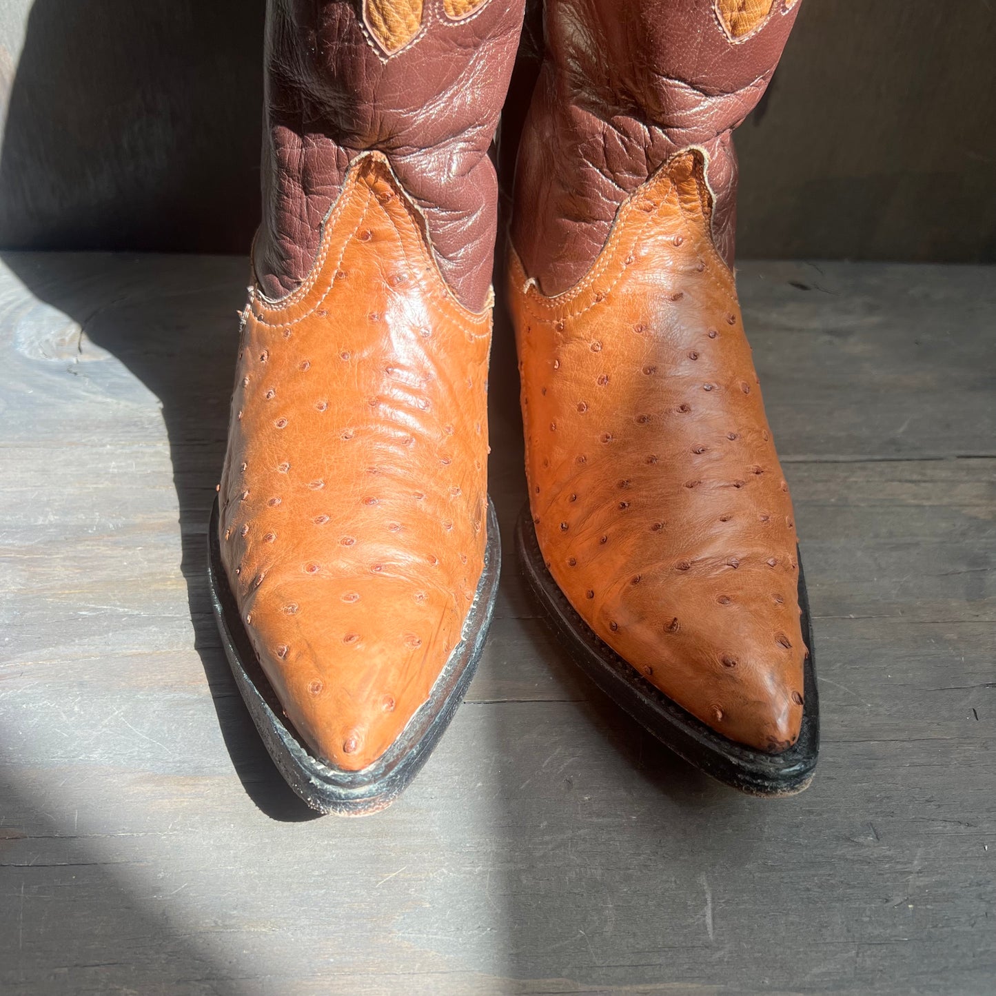 Finn’s Exotic Brown Ostrich and Leather Cowgirl Boots