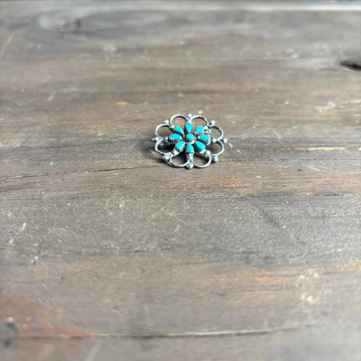 Vintage Silver and Turquoise Flower Pin