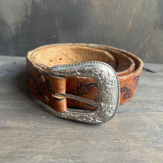 Sheplers inc brown tooled leather belt