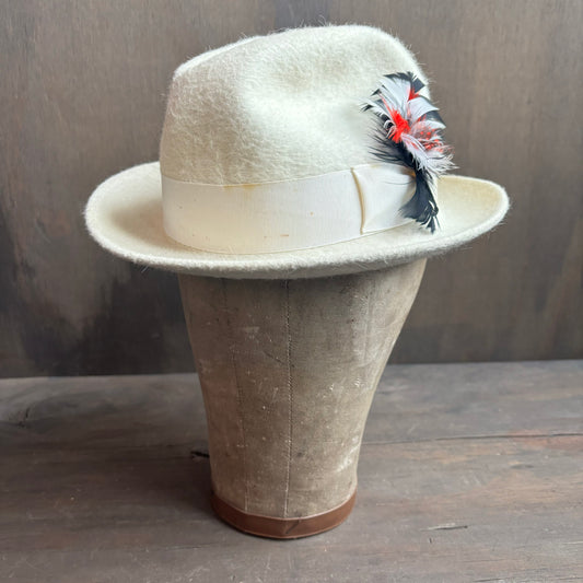 White Knox New York Hat with Feather