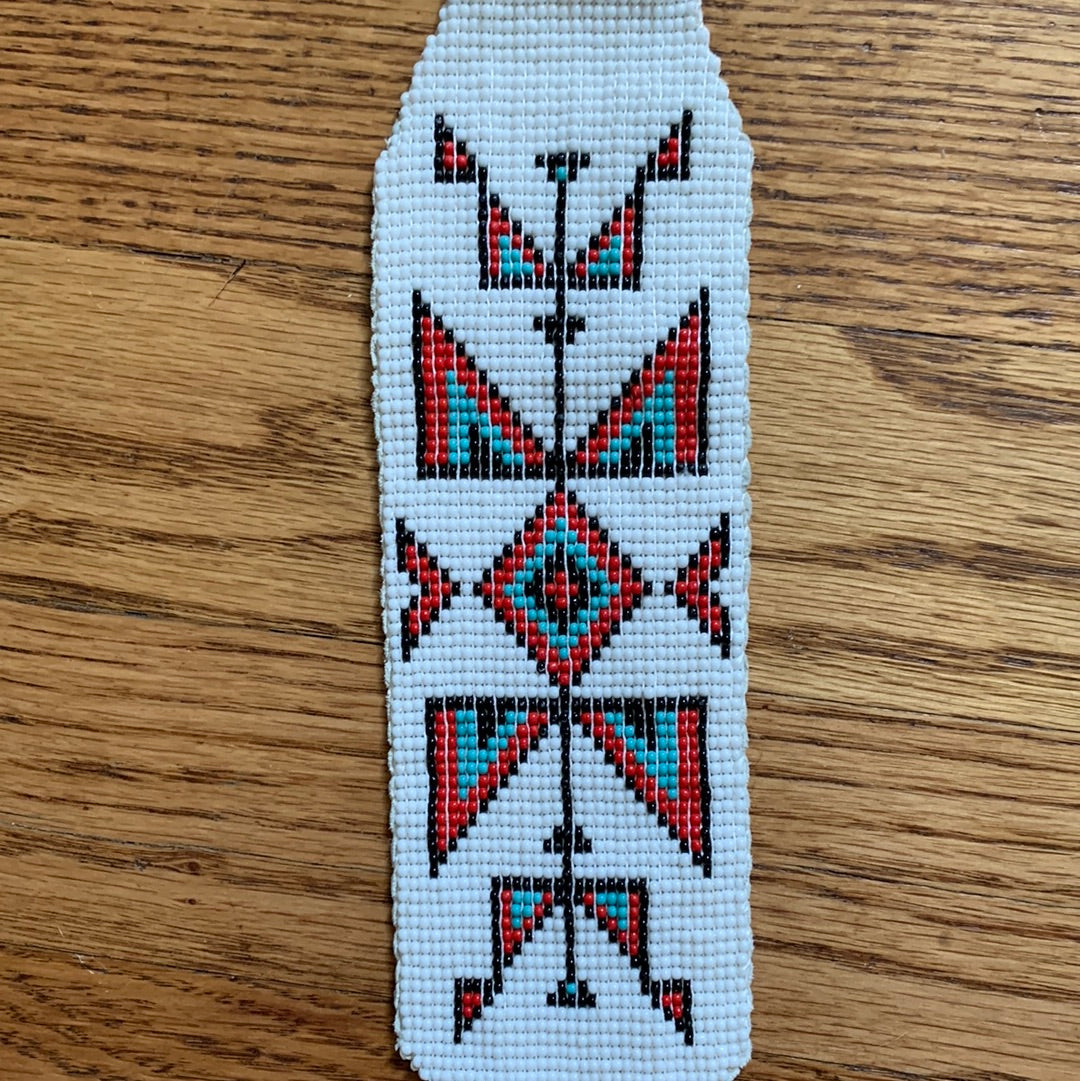 Lakota white, red & turquoise beaded tie