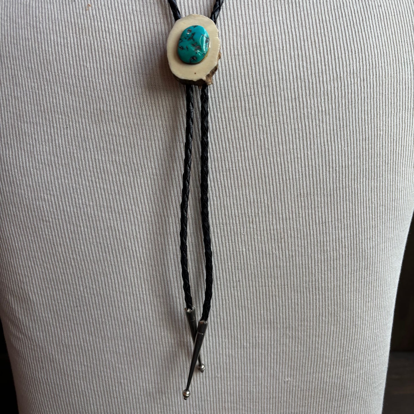 Wood and Stone Bolo on Black Tie