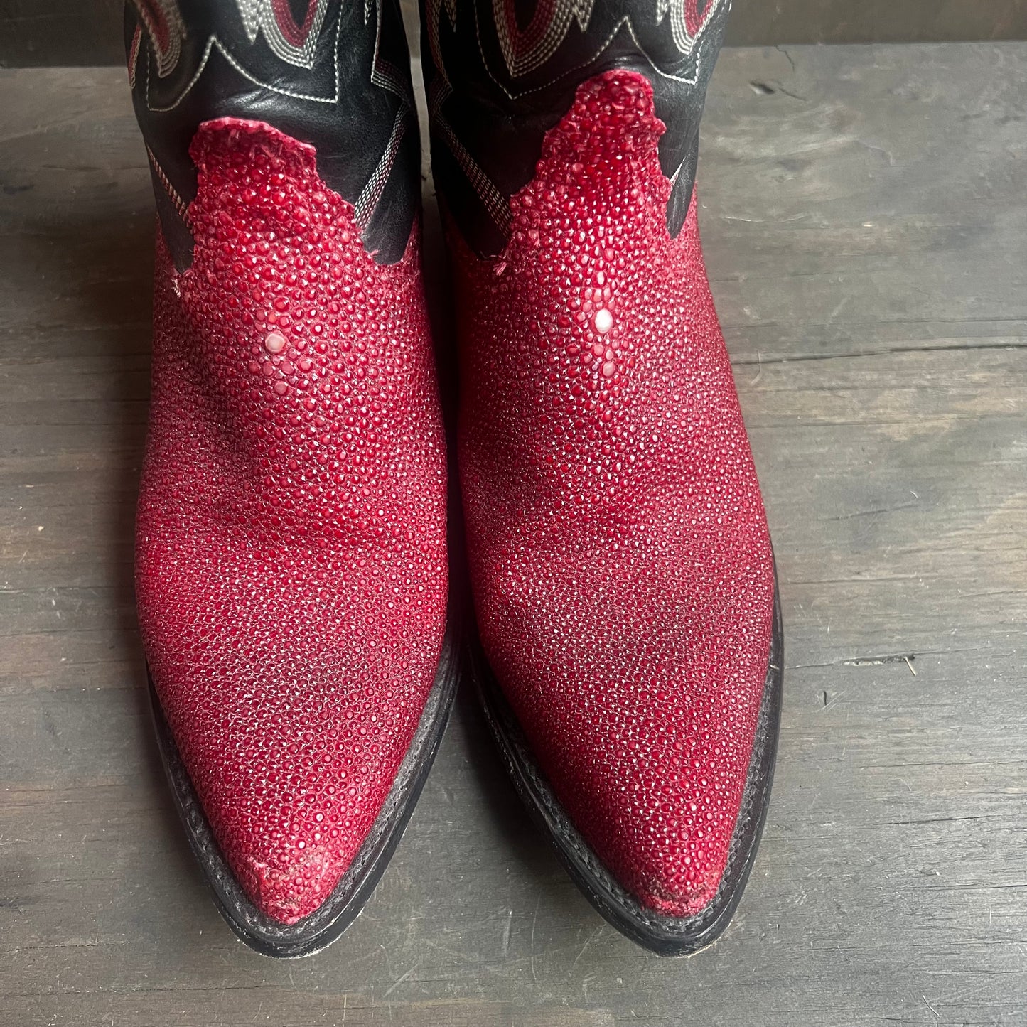 Tony Lama Red and Black Stingray Boots
