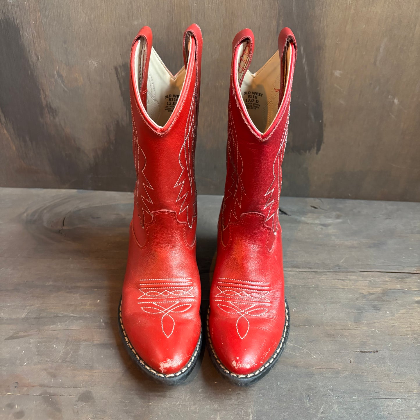 Old West Red Leather Kids Boots