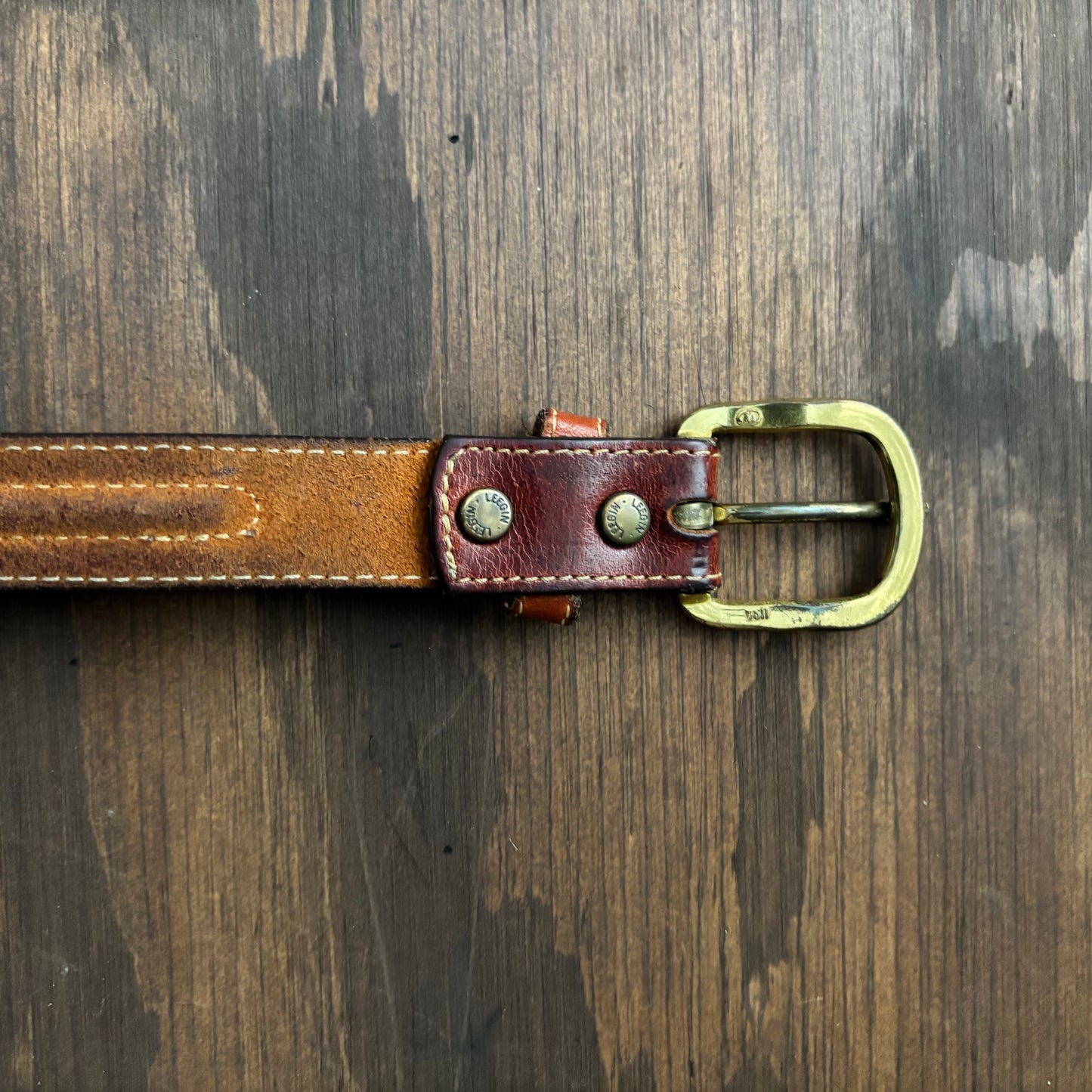 Brown Leather Belt with Brass Buckle