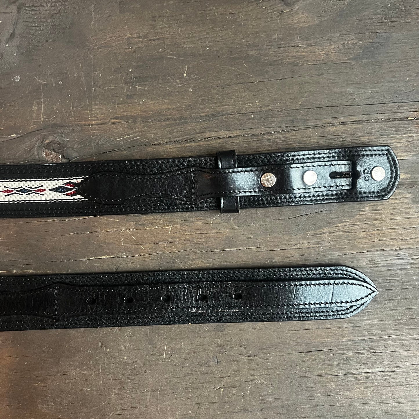Black Leather Belt with Embroidered Inlay