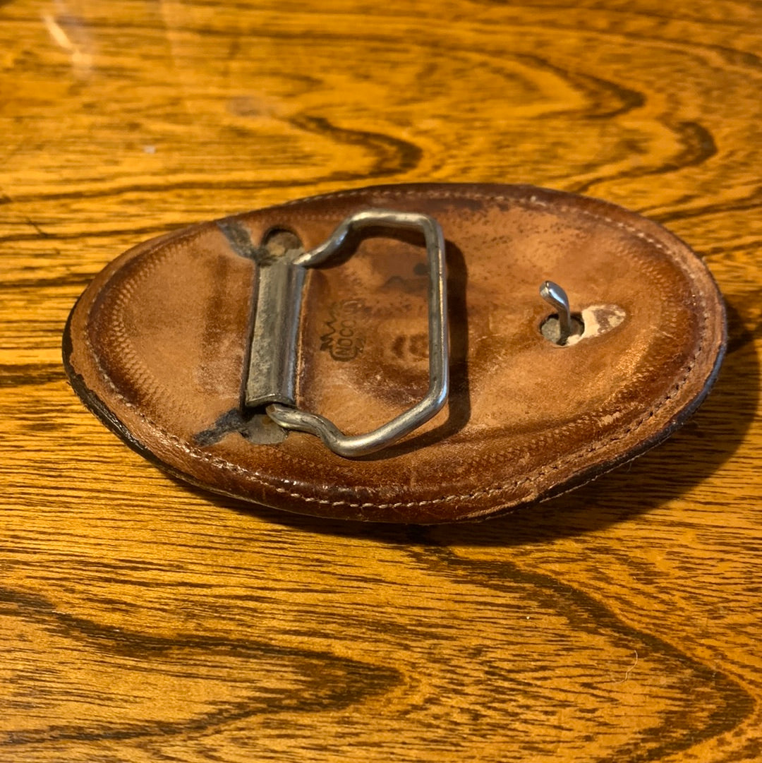 Nocona deer head leather belt buckle
