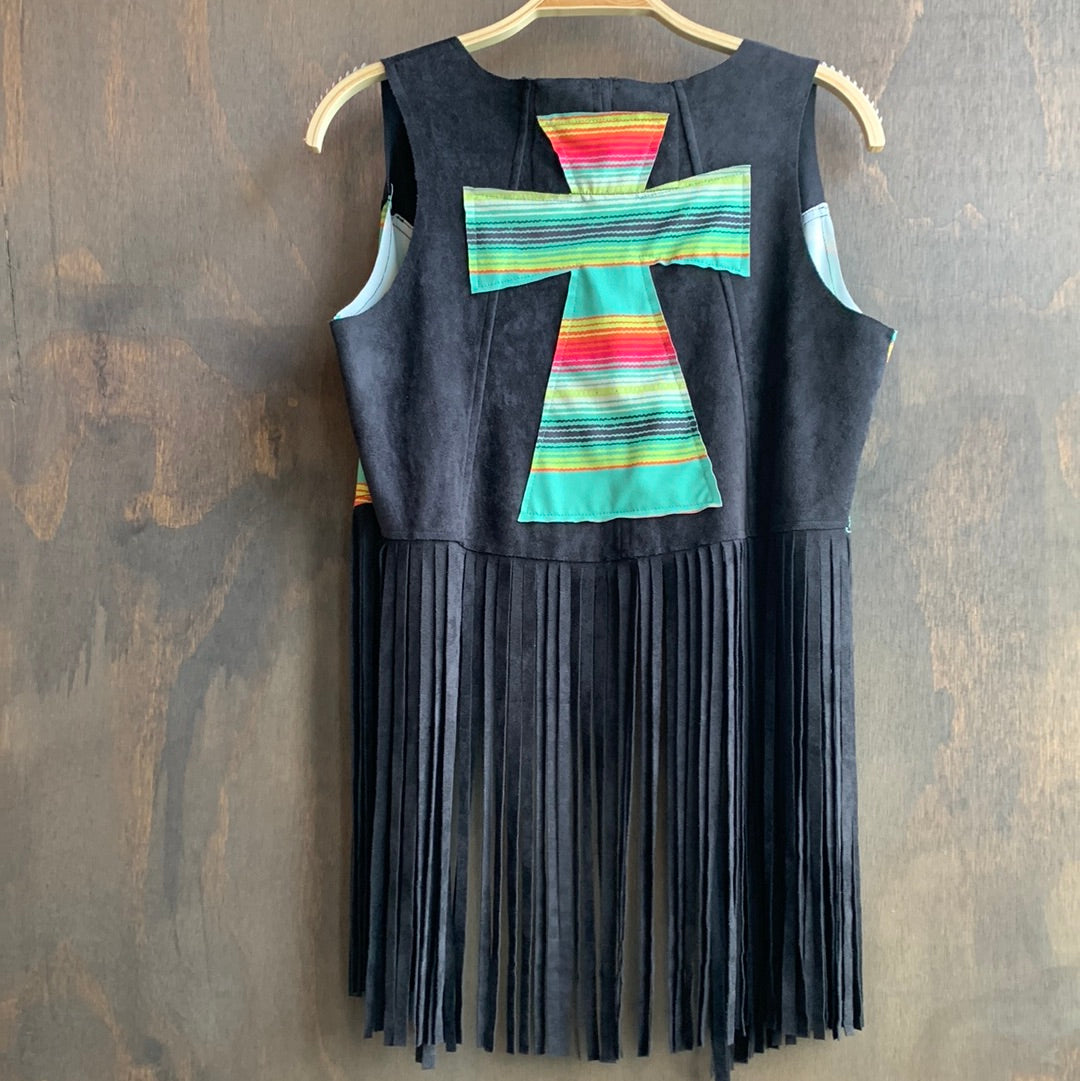 Neon striped fringed vest