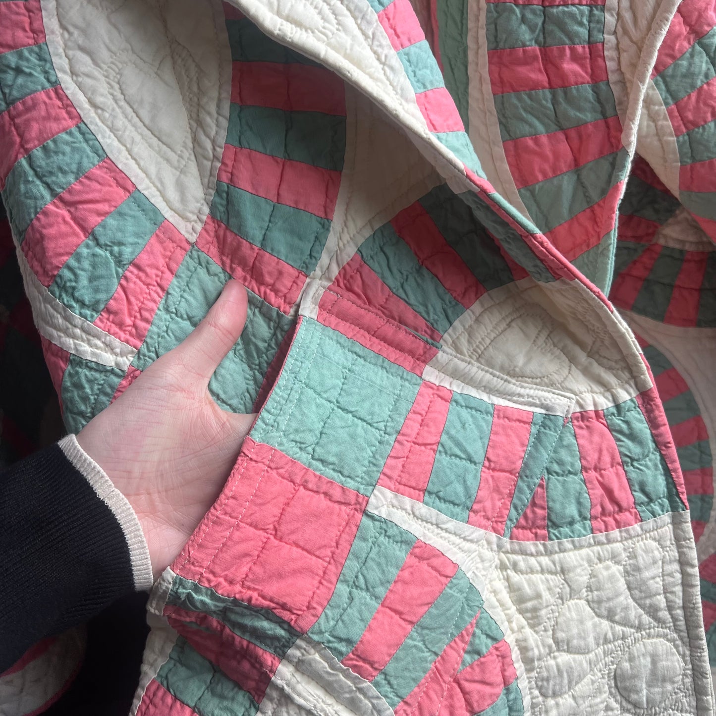 Vintage Pink and Blue Quilted Long Jacket