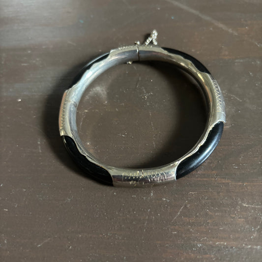 Silver and Onyx Bangle Bracelet