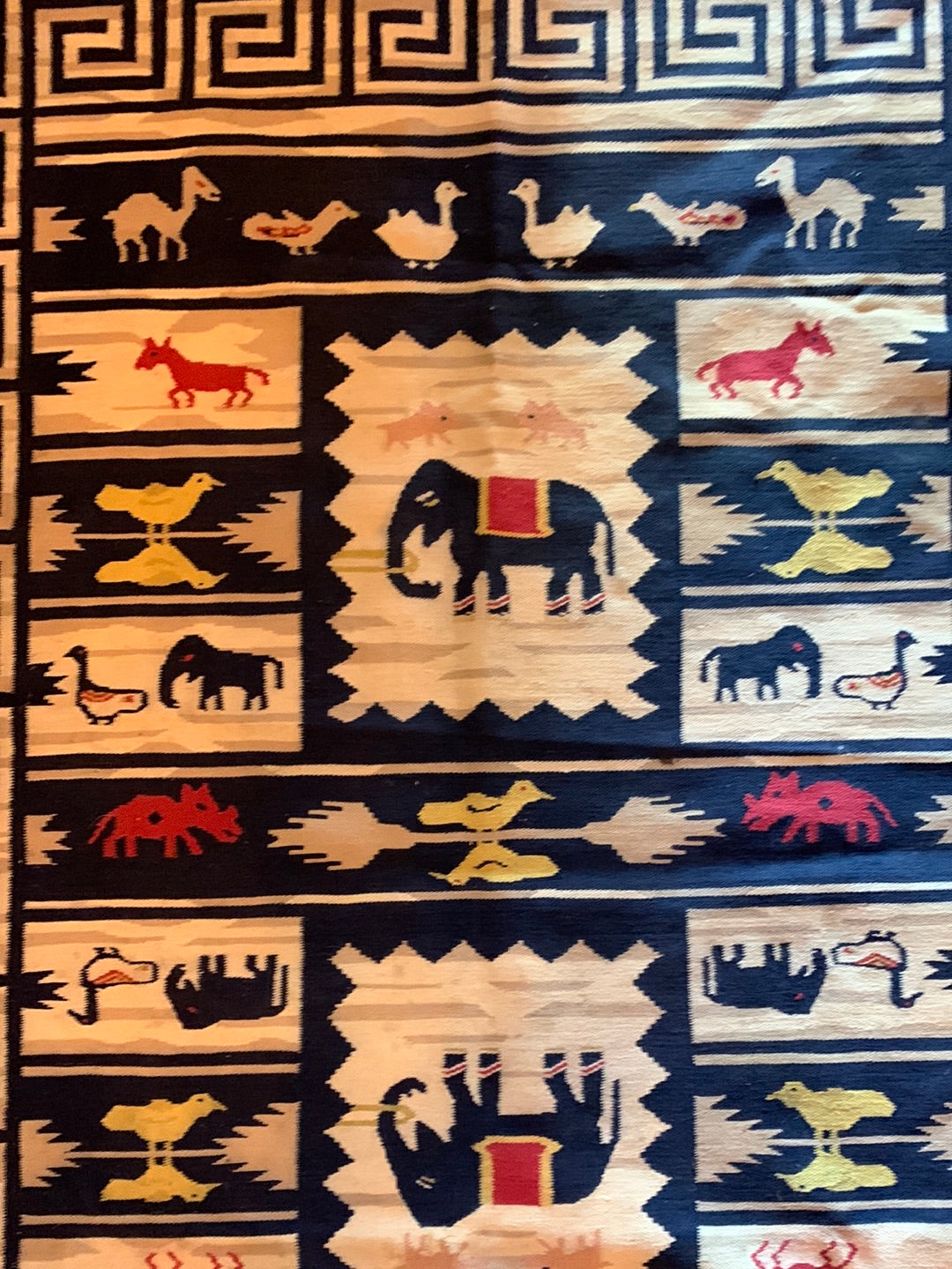 Blue & cream Kilim animal pattern rug