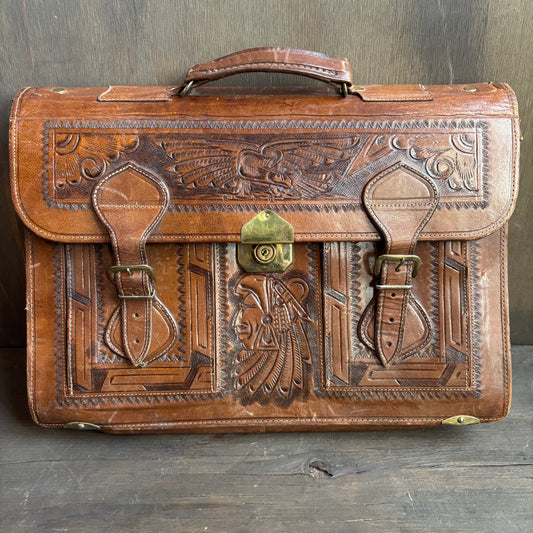 Vintage Tooled Leather Briefcase