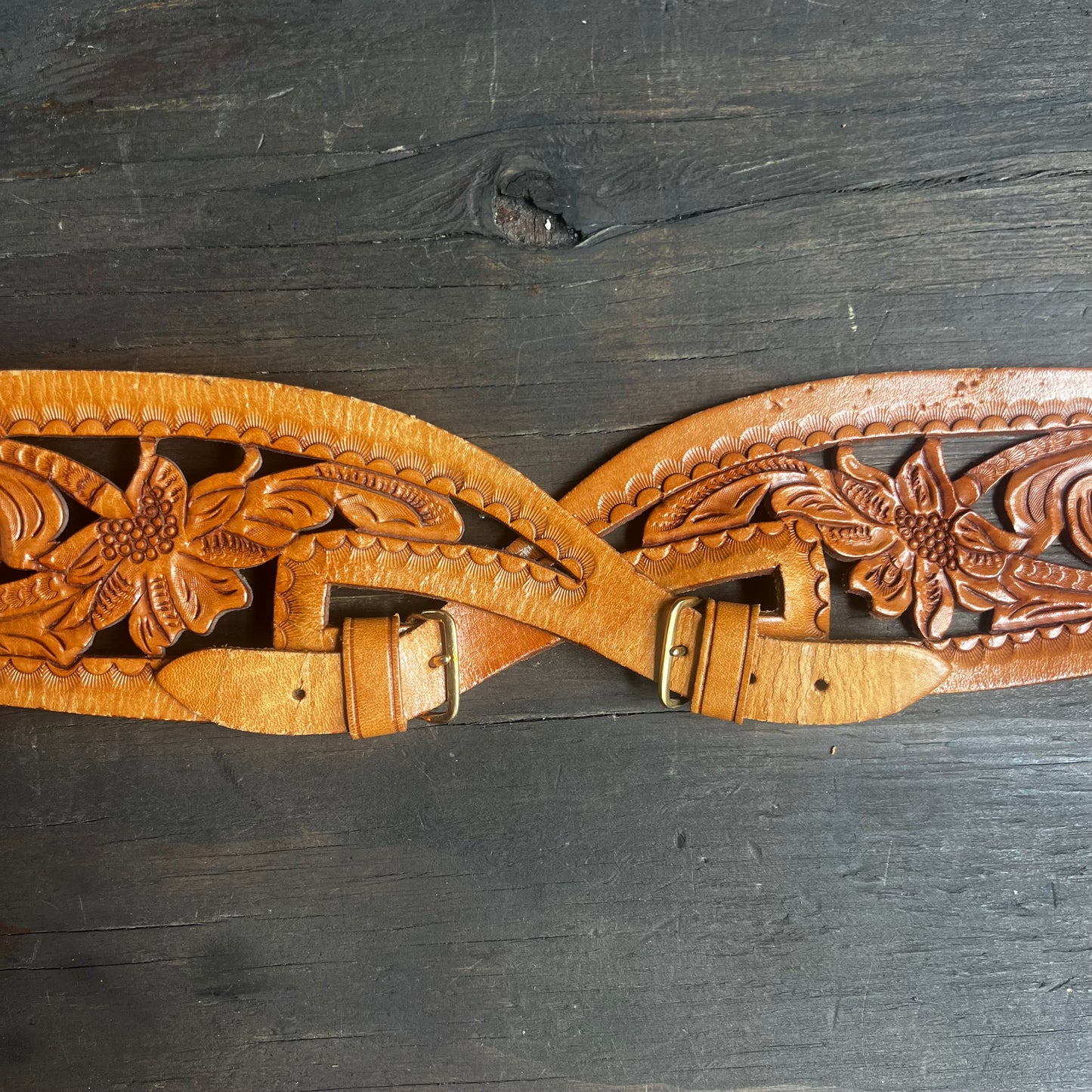 Tooled Leather Corset-Style Belt
