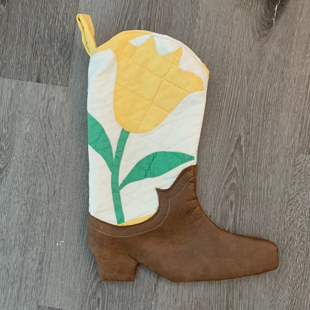 Vintage tulip quilt Cowboy Boot Christmas stocking
