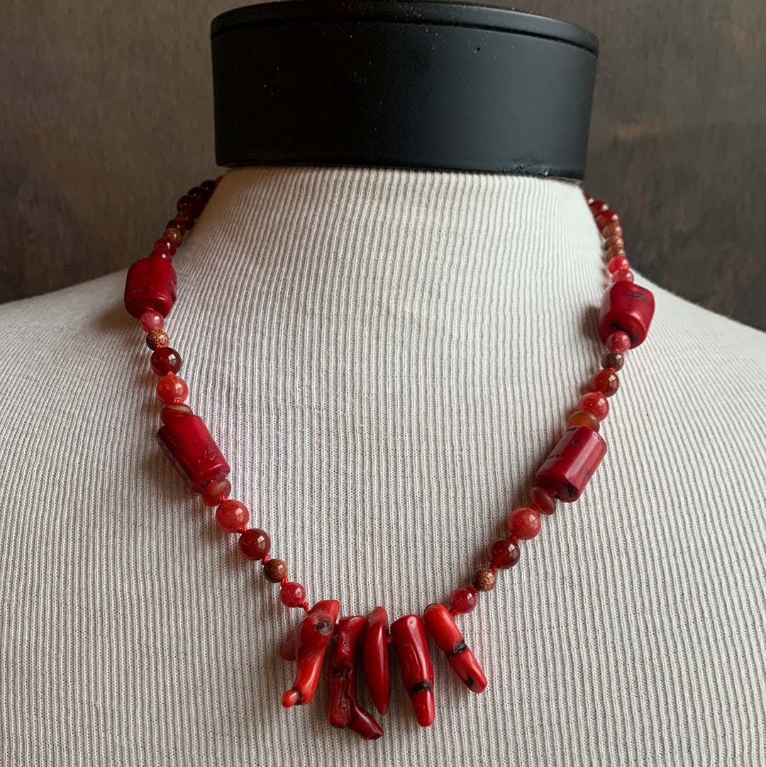 Ostrich Moon Red Coral Necklace