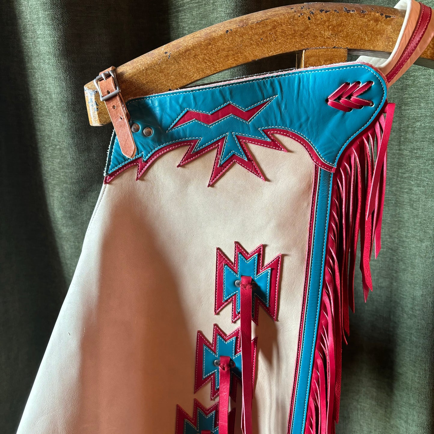 Red, White and Blue Fringed Leather Chaps