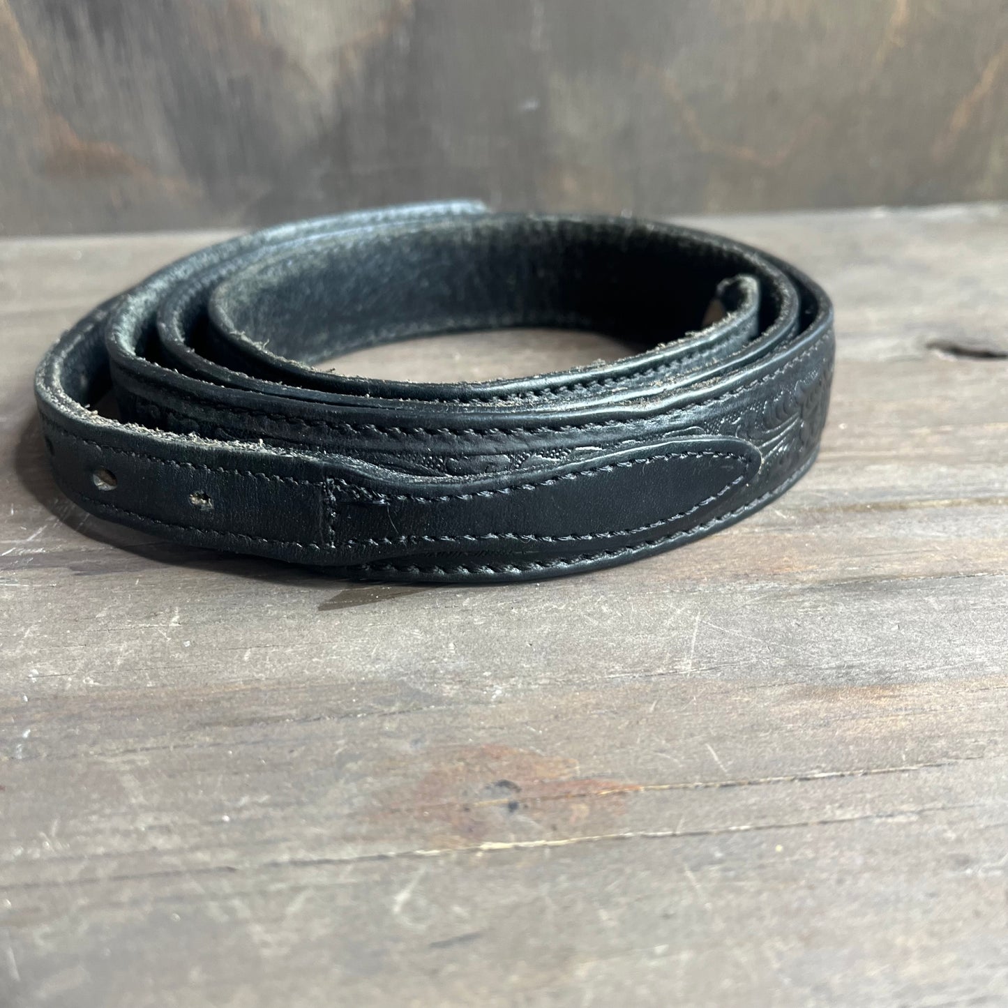 Black Leather Belt with Silver Tone Tip