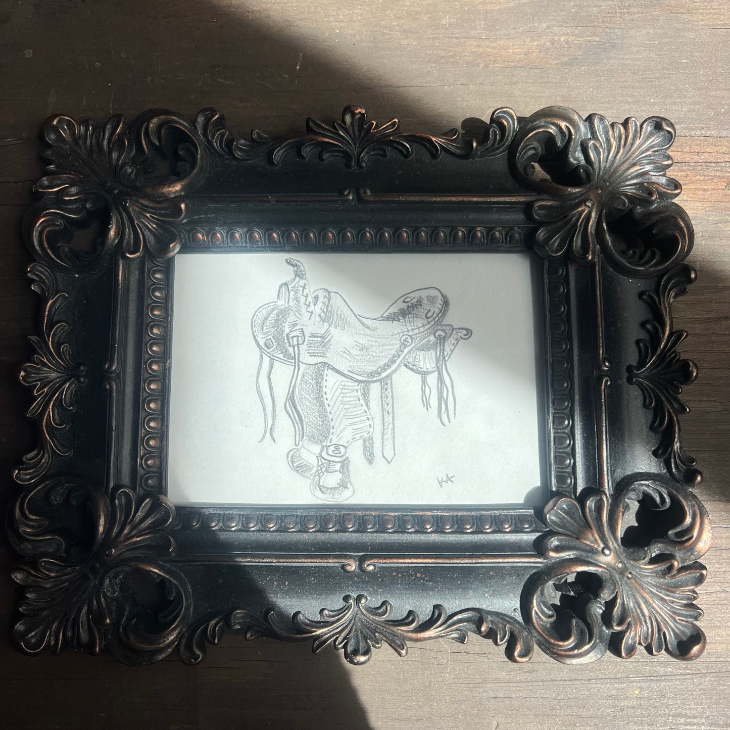 Karen "K" Abate Saddle Sketch in Ornate Frame