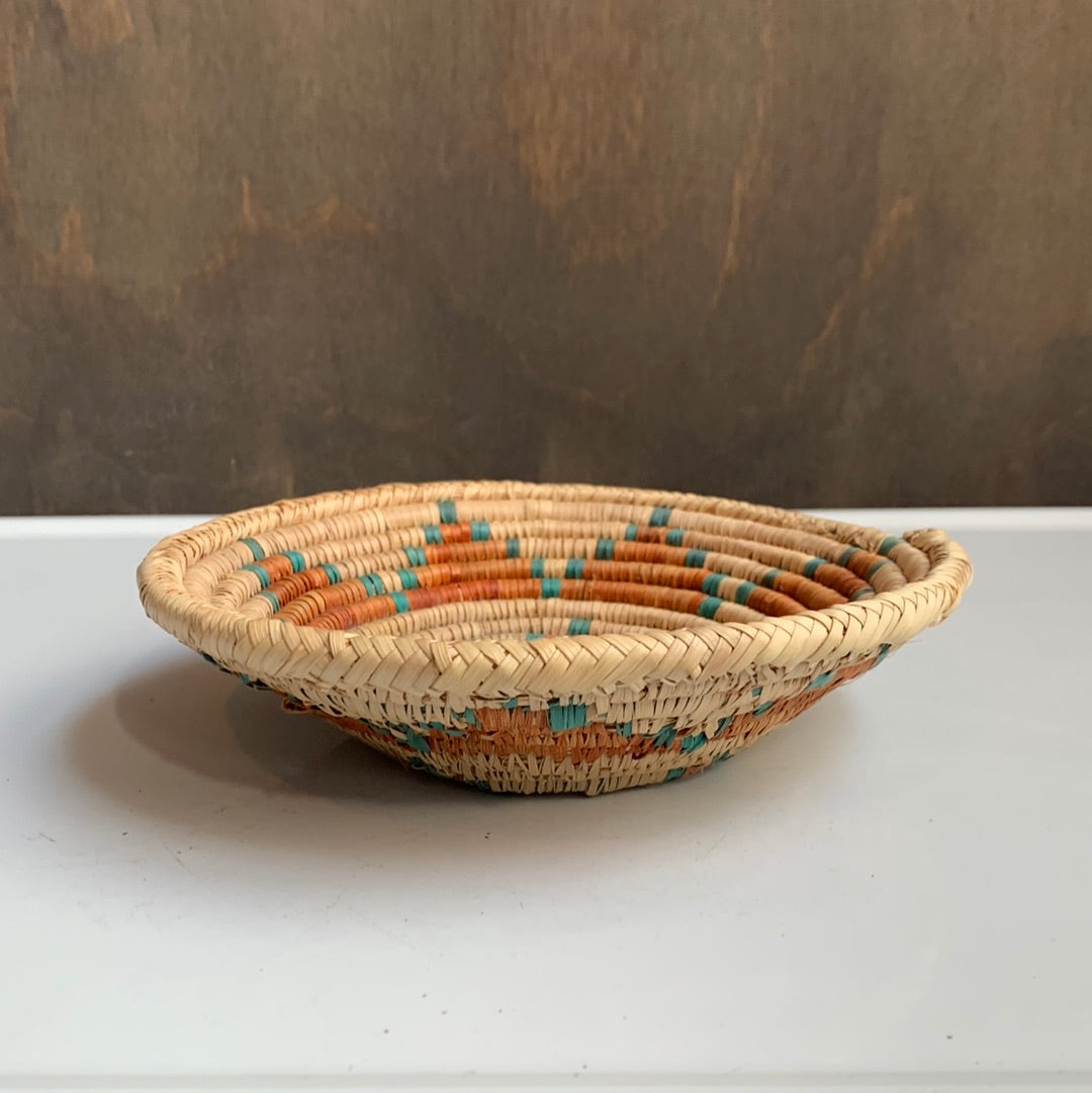 Small orange & blue woven basket