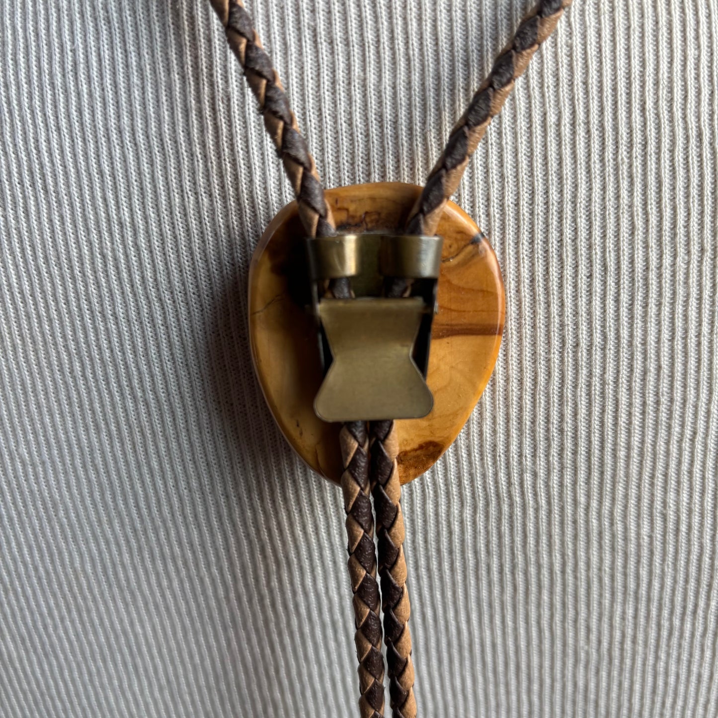Burl Wood Bolo Tie on Two-Tone Tie